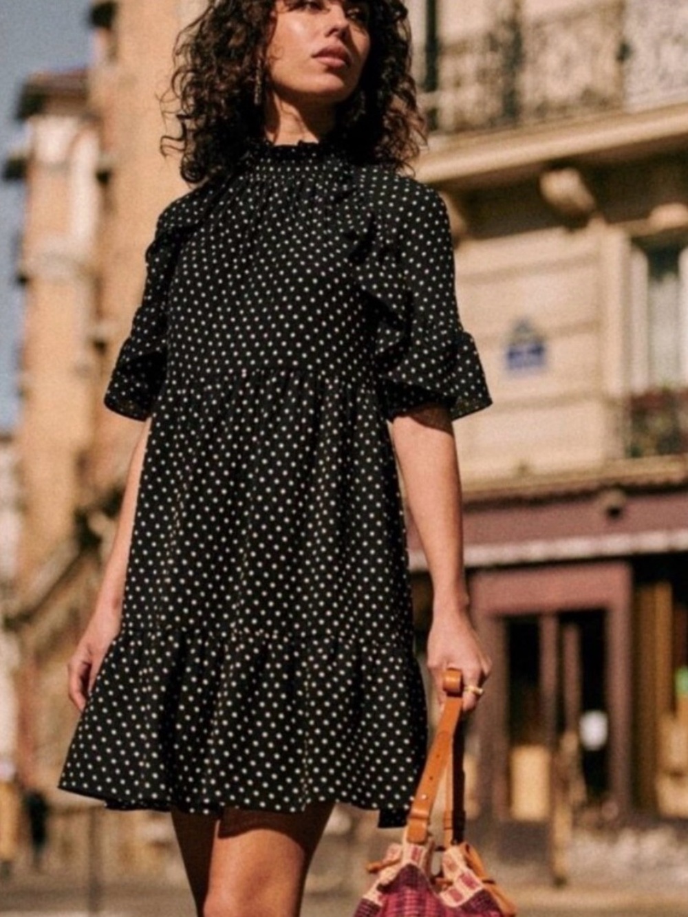 Sezane Black Polka Dot Ninon Dress
